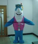 Blue shark mascot costume